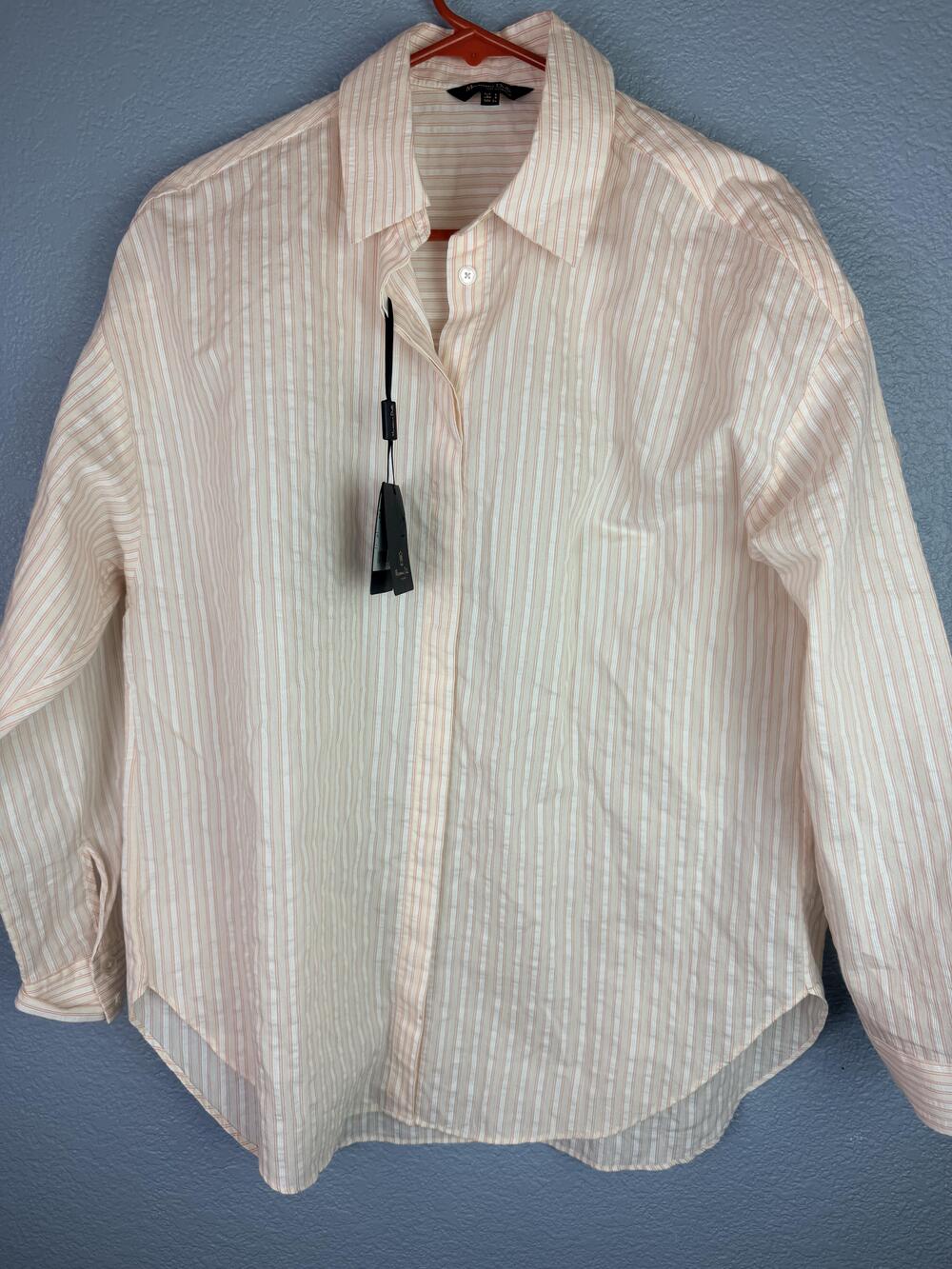 Massimo Dutti Shirt Mens Small White Striped Cotton Blend Button Up Long Sleeve